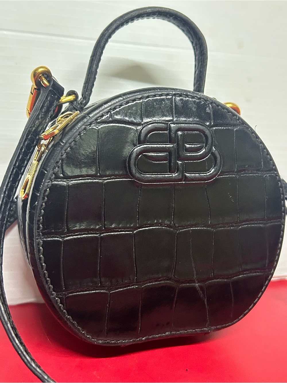 Balenciaga Black Croc Mini Vanity Bag.